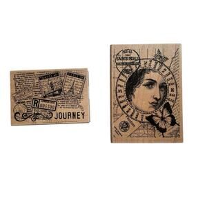Hero Arts Rubber Stamp Woman Face Compass Butterfly Vintage Paris Travel Collage